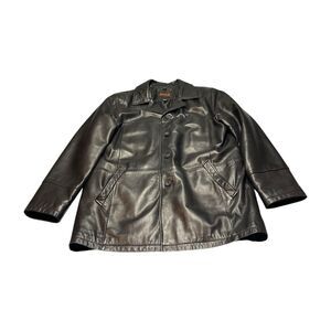 BGSD Mens Black Leather Long Sleeve Button Front Collared Jacket Blazer Large